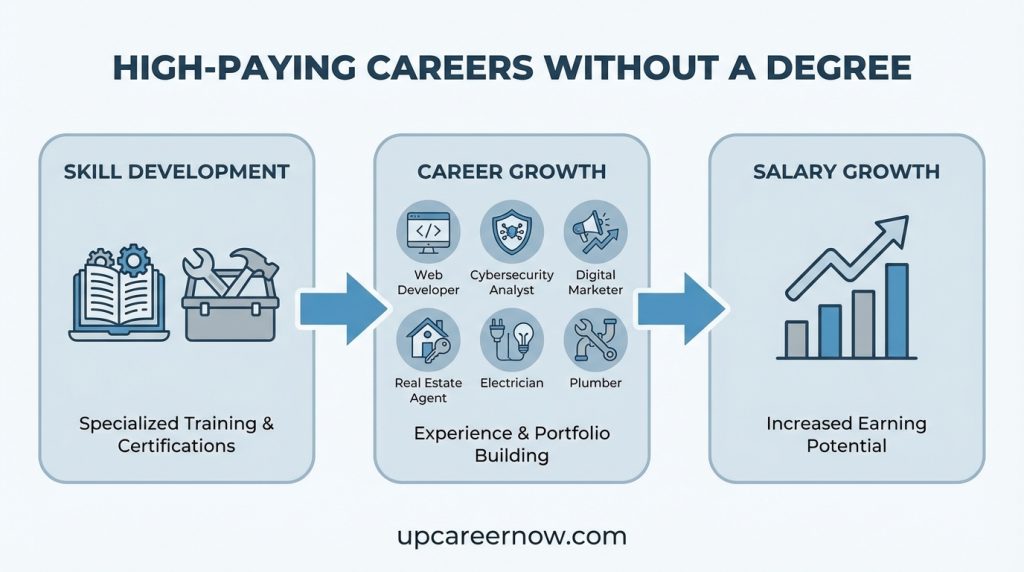 High-paying careers without a degree with skill paths and salary growth stages