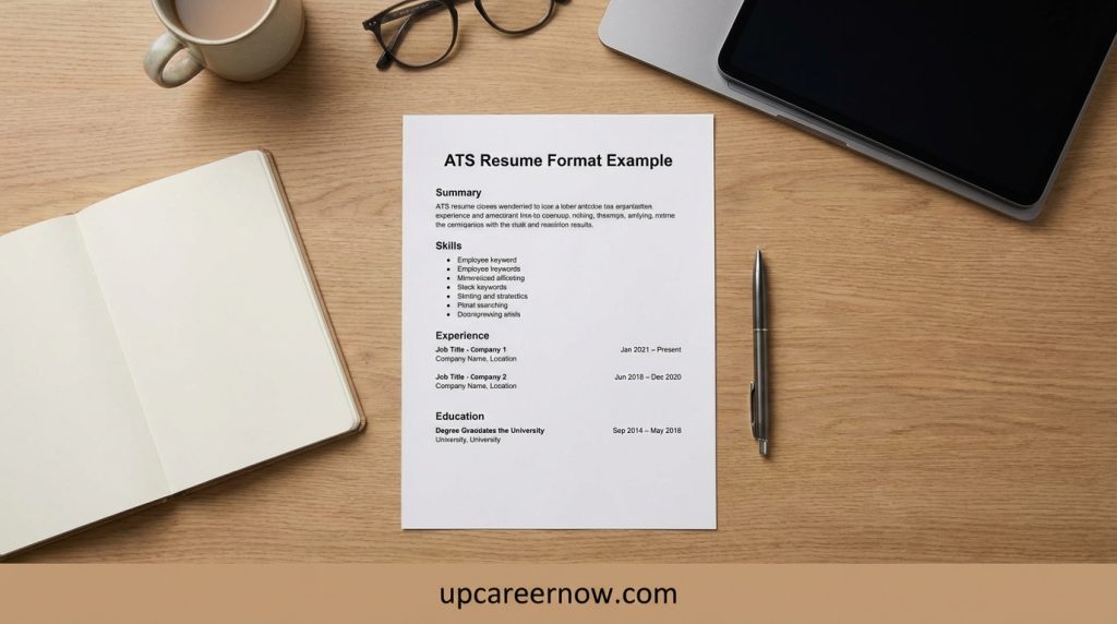 ATS resume format example showing one-column layout with standard headings and bullets