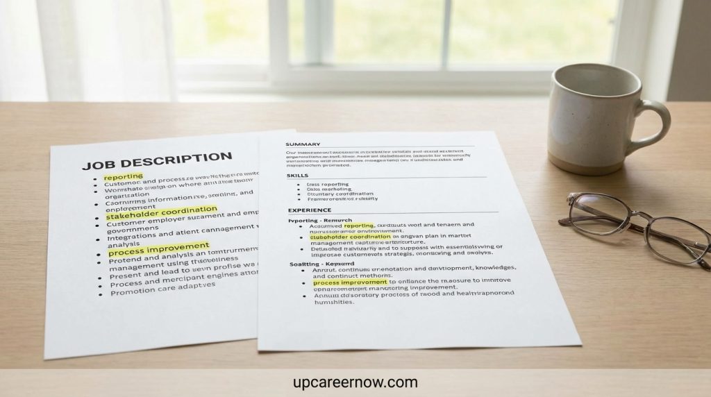 resume keywords highlighted from a job description with safe placement on an ATS-friendly resume