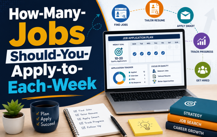 Weekly job application planner showing job search goals, resume tailoring, application tracking, and follow-up tasks.